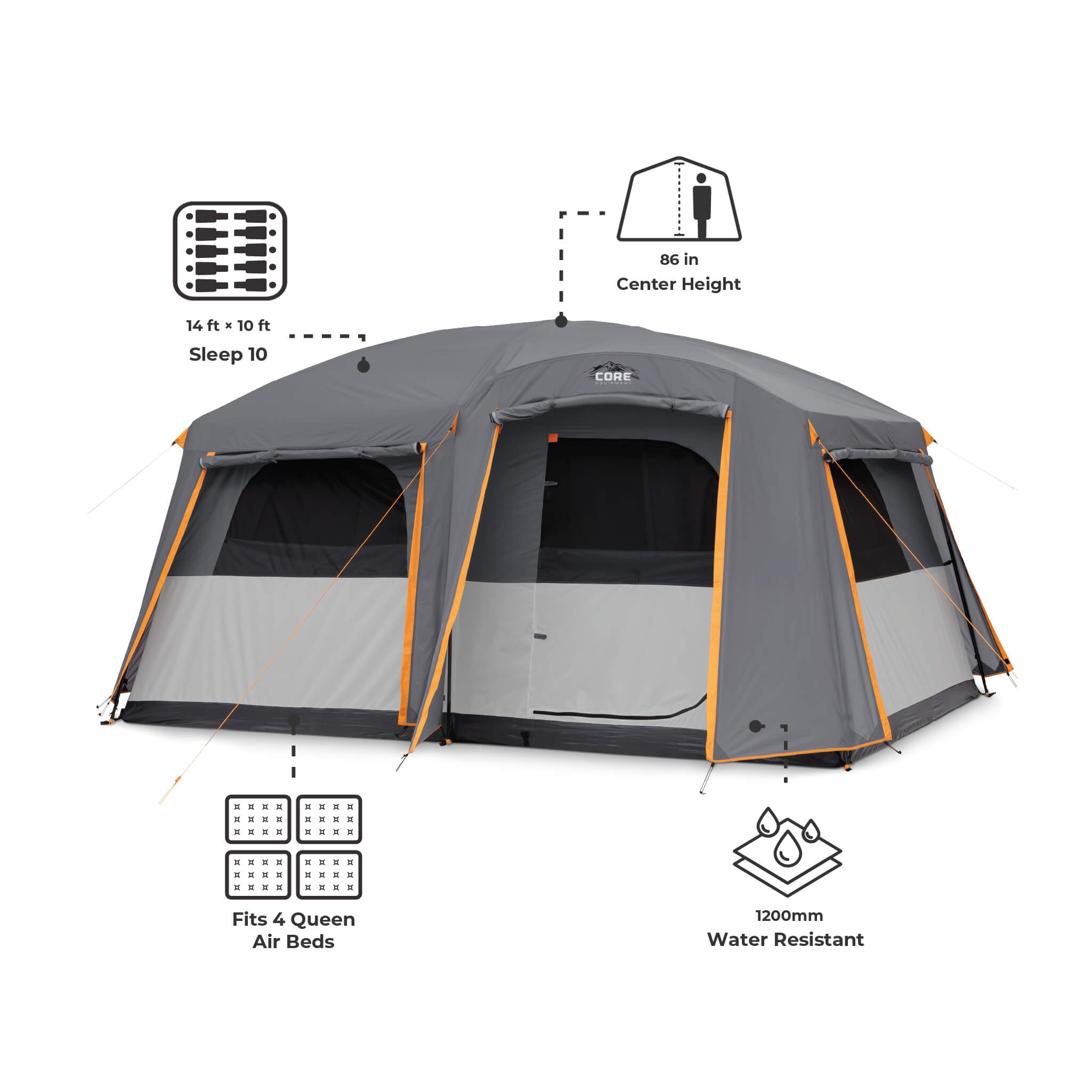 10 Person Straight Wall Cabin Tent with Full Rainfly - Image 3