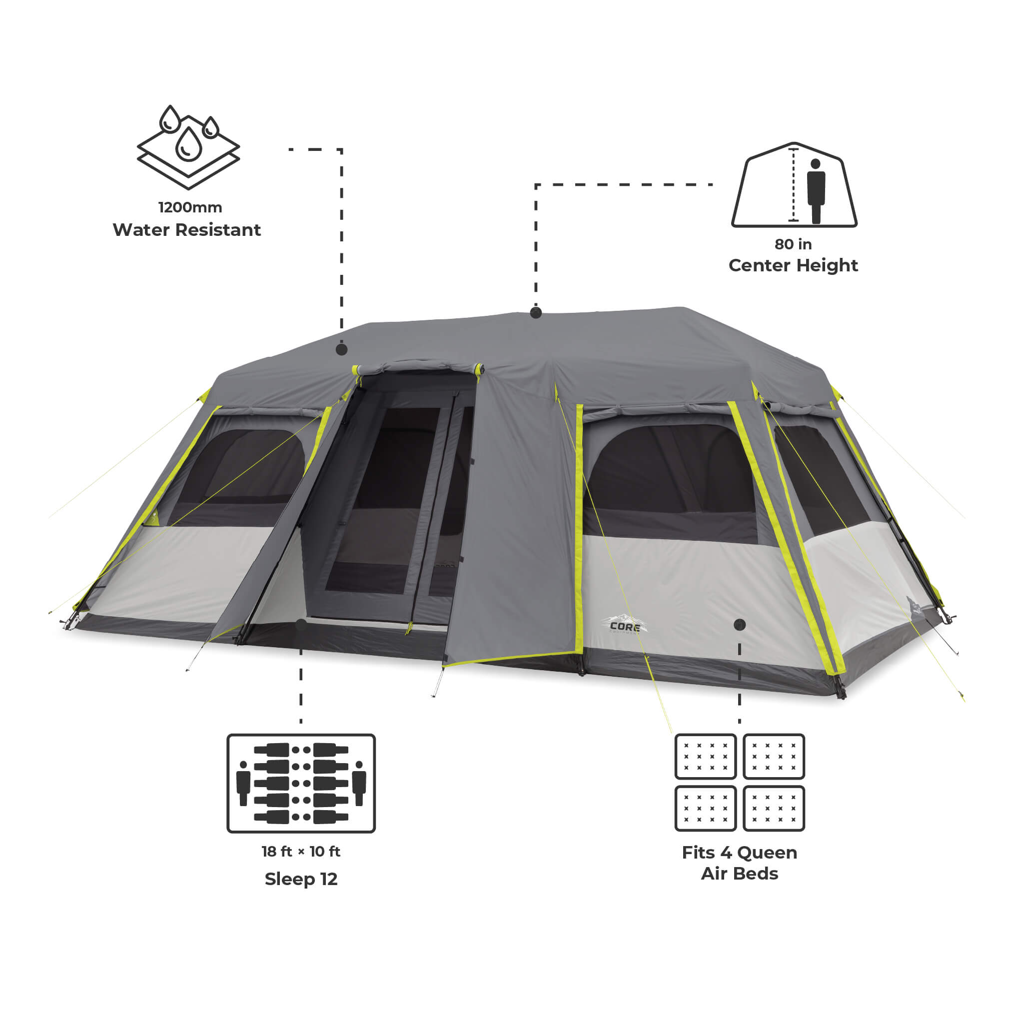 12 Person Instant Cabin Tent with Full Rainfly - Image 3