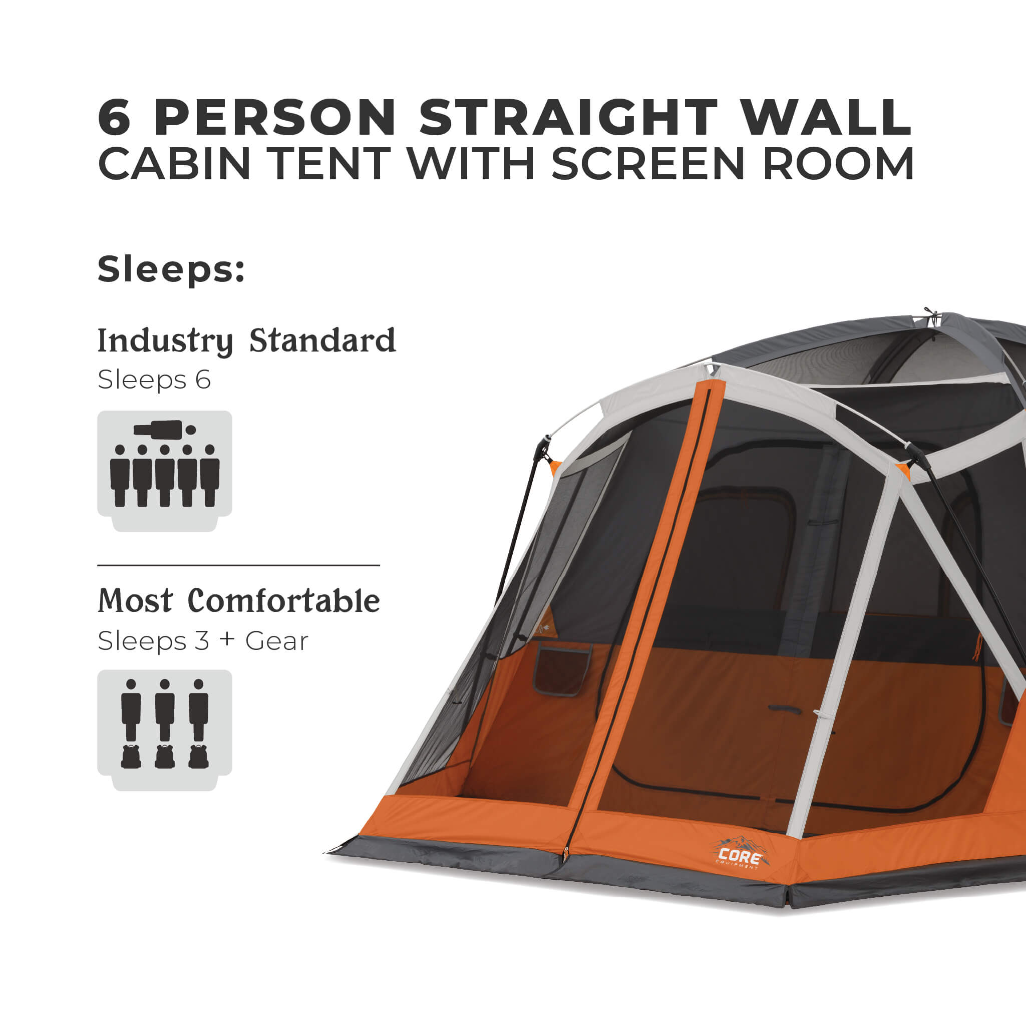 6 Person Straight Wall Cabin Tent with Screen Room - Image 7