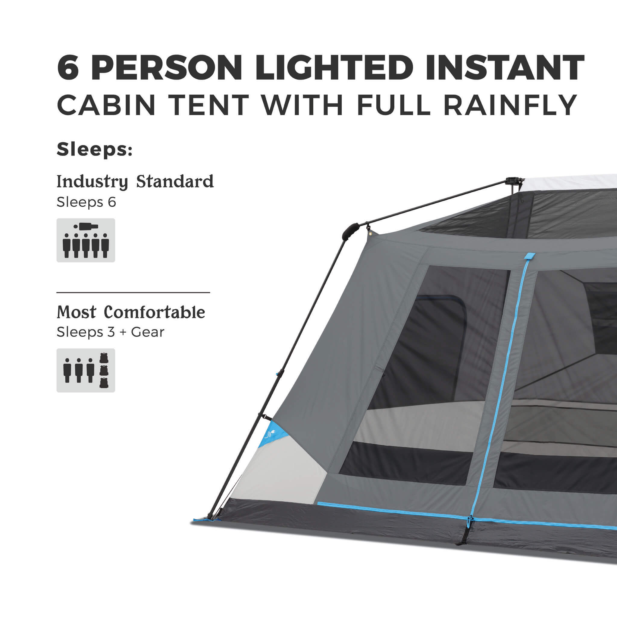 6 Person Lighted Instant Cabin Tent with Full Rainfly - Image 8