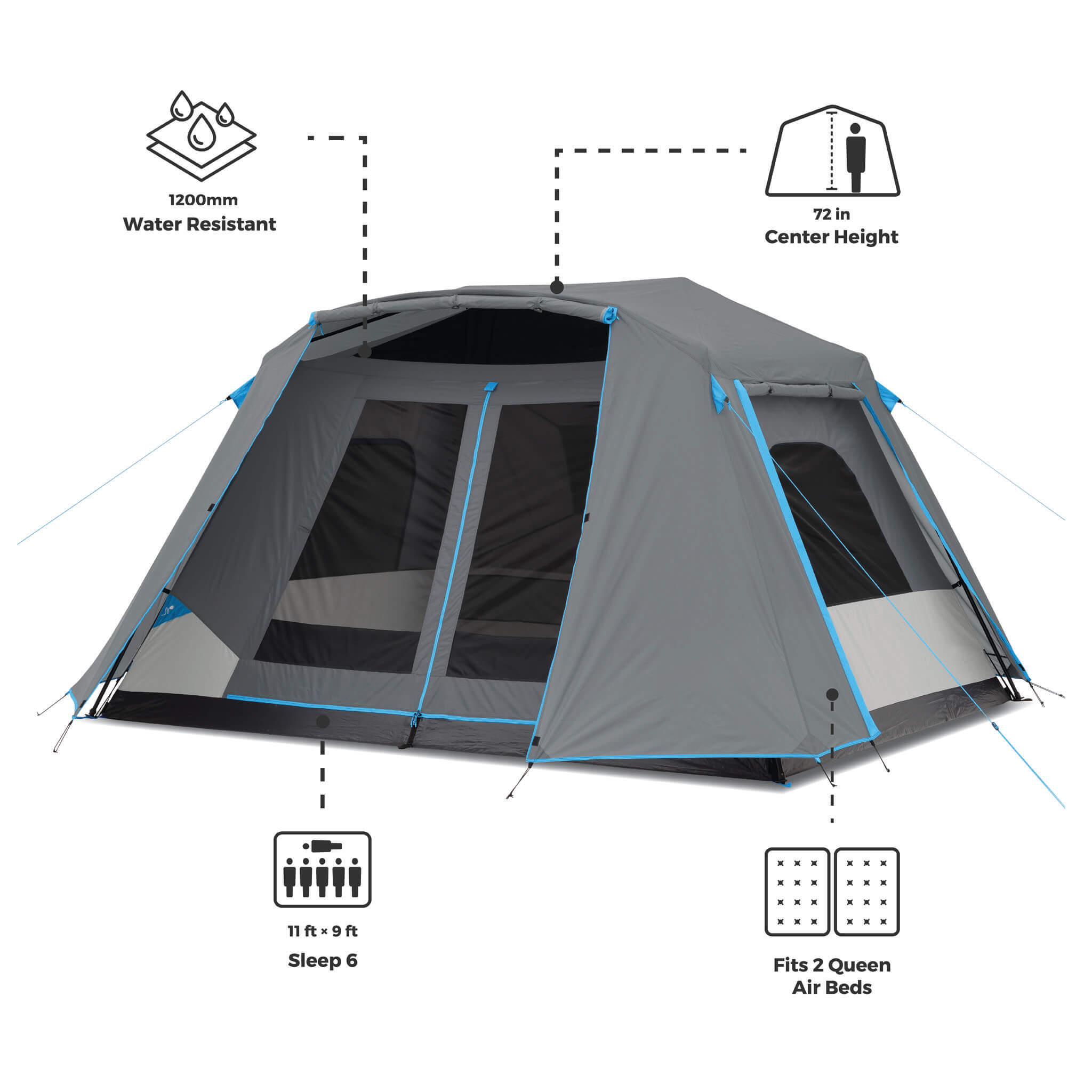 6 Person Lighted Instant Cabin Tent with Full Rainfly - Image 3