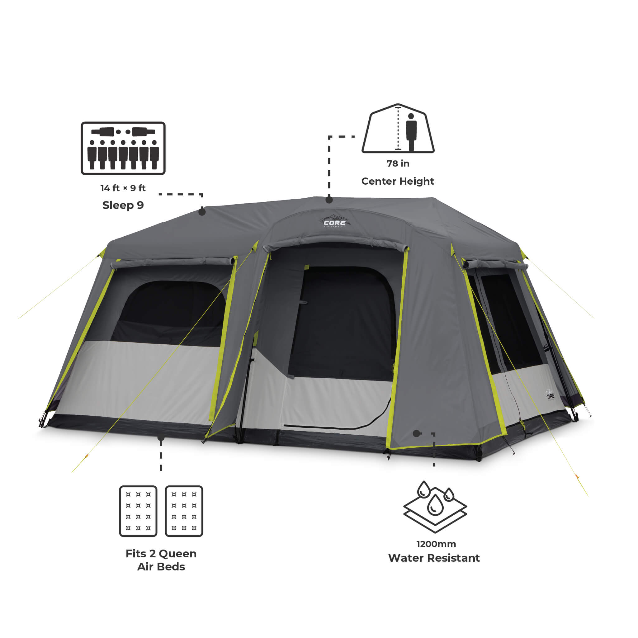 9 Person Instant Cabin Tent with Full Rainfly - Image 3