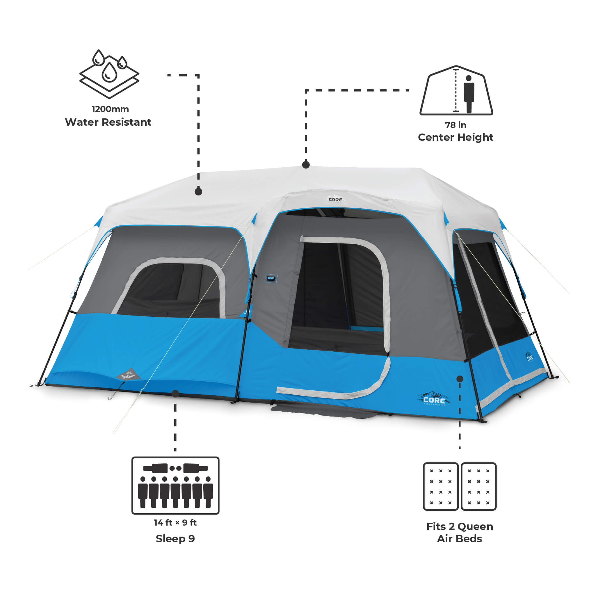 9 Person Lighted Instant Cabin Tent - Image 3