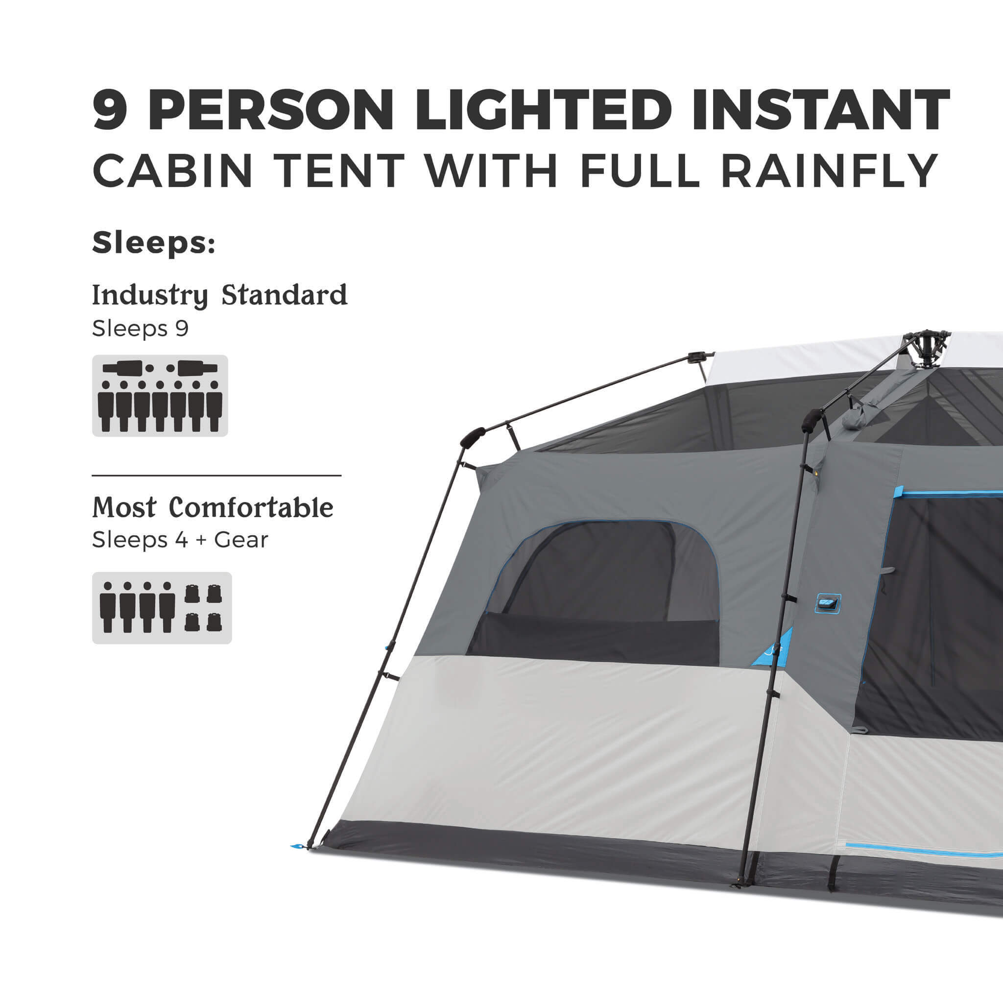9 Person Lighted Instant Cabin Tent with Full Rainfly - Image 8